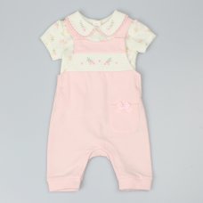 D12763:  Baby Girls Ditsy Dungaree & T-Shirt Set (0-6 Months)